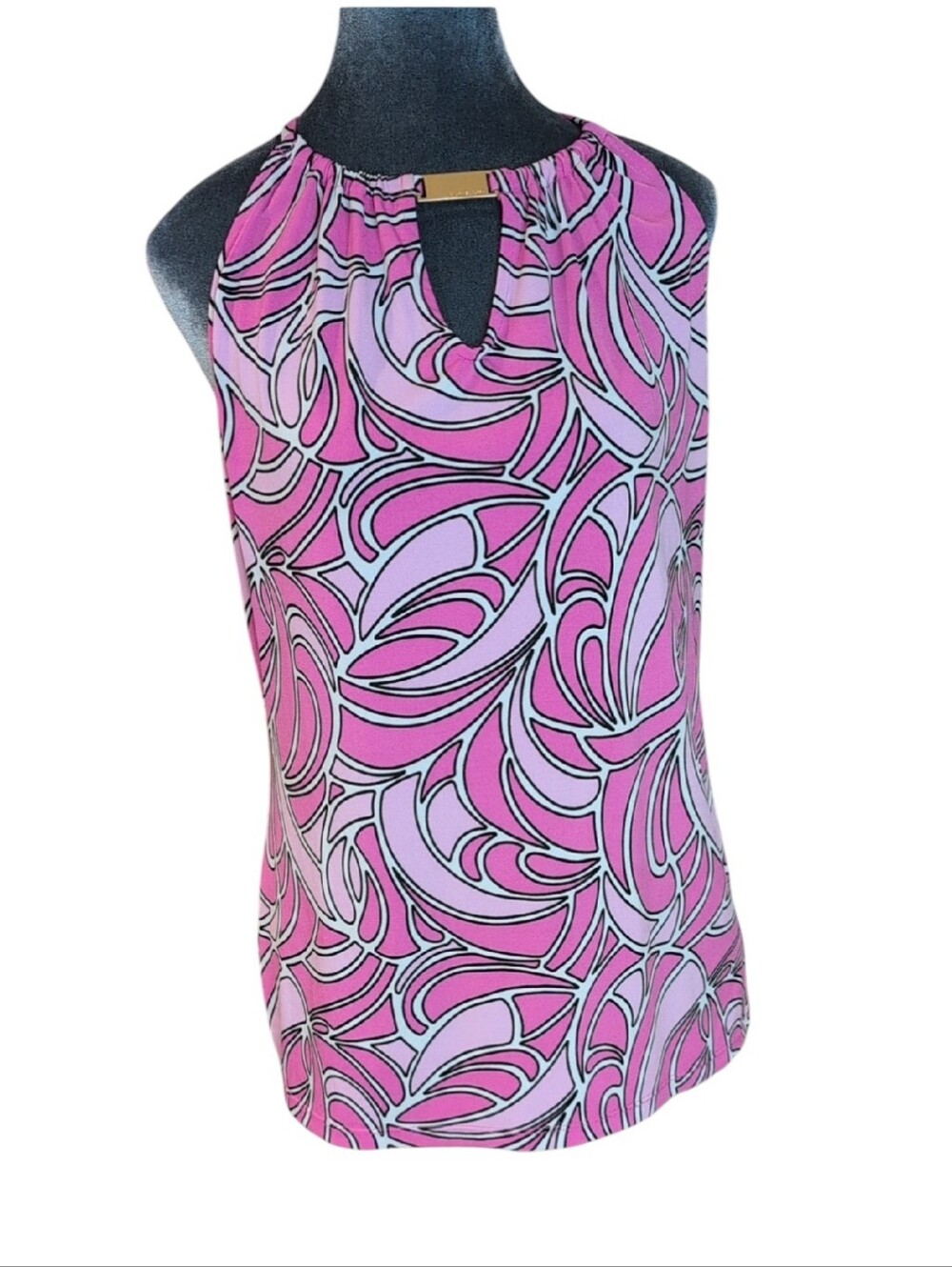 Michael Kors Pink White Black Flowy Sleeveless Blouse Size Medium